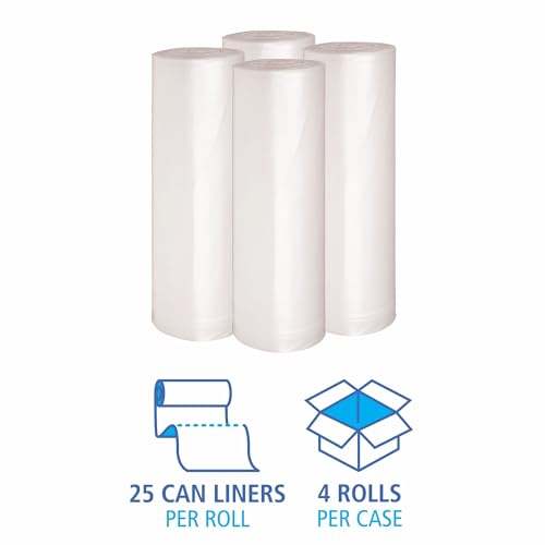 Image of Boardwalk Recycled Low-Density Polyethylene Can Liners, 45 Gallon Garbage Bags, 1.4 mil, 40 inch x 46 inch, Clear, 10 Bags /Roll, 10 Rolls /Carton