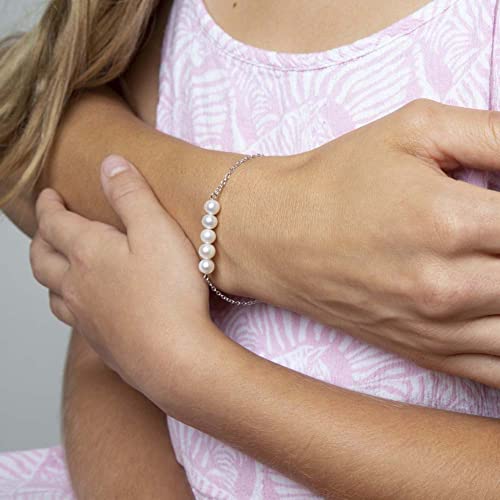 Image of 925 Sterling Silver Freshwater Cultured Pearl Adjustable Bracelet For Baby Girls To Teens - Adorable Stranded Bracelets For Girls - Special Religious Communion Jewelry Gifts For Little Girls