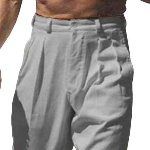 Men's Linen Pants Lightweight Elastic Waist Relaxed Fit Pants Casual Loose Fit Summer Beach Trousers3