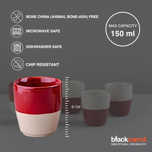 Image of BLACKCARROT Handcrafted Red Ceramic Kulhad Tea Set | 2 Cups & 1 Kettle | Microwave & Dishwasher Safe