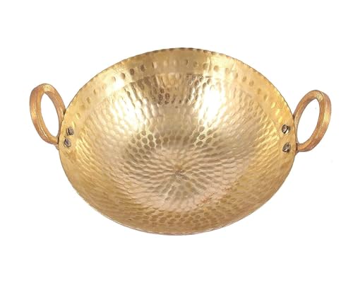 Kk Traders Pure Brass (Pital) Hand Made Heavy Hammered Kadhai Kadai Cheenachatti for Cooking 3000 ml , Golden