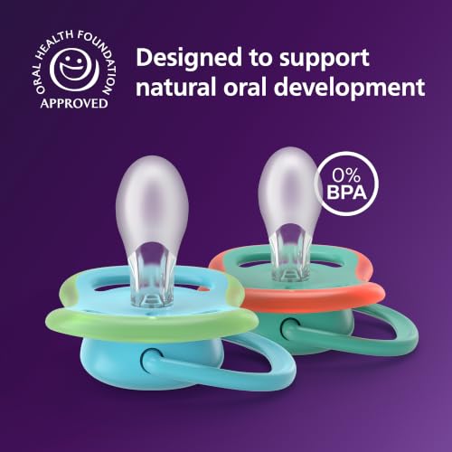 Image of Philips Avent Ultra Air Pacifiers - Orthodontic Design, for Babies 6-18 Months, Soft Silicone Symmetrical Nipple, BPA-Free, 2 Sterilizing Cases, 4 Pack, SCF087 /24