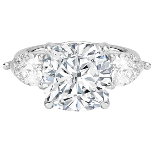 5 CT Cushion Cut Lab Grown Diamond Luxe Three Stone Engagement Ring For Her