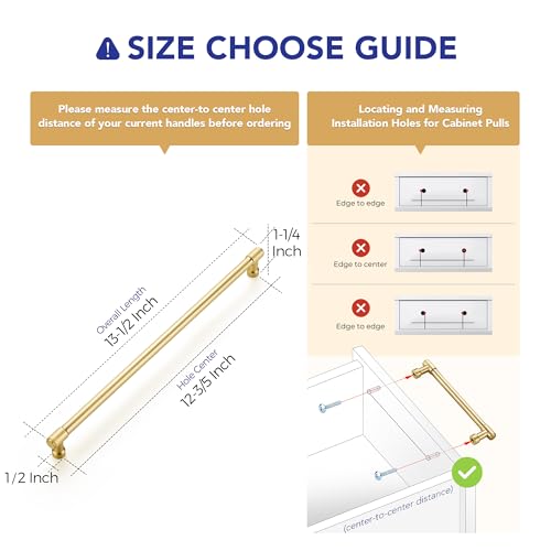Image of Ravinte Brushed Gold Kitchen Pulls Cabinet Handles 12-3 /5 Inch 2 Pack | Solid Zinc Alloy, Round T-Bar Shape, Screws Included, Dresser Handles, Cabinet Drawer Pulls, for Kitchen Cupboard Hardware
