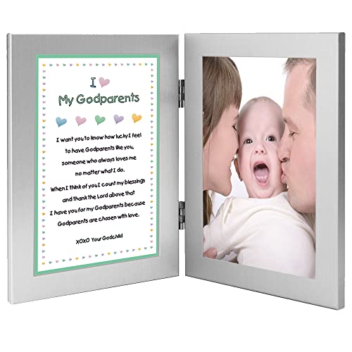 Gift For Godparents For Baptism Or Christening With Sweet Poem From Godchild In Double Frame, Add 4X6 Inch Photo #TOP30