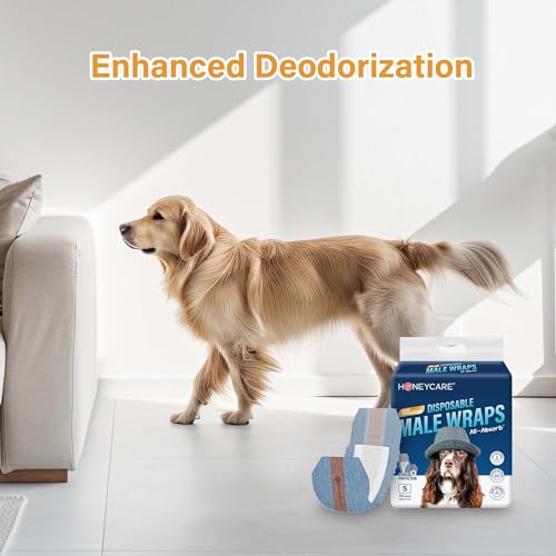 Image of Honeycare Disposable Male Wraps for Senior Dogs, Small Size, 40 Count, Super Absorbent, Breathable, Wetness Indicator, Super Deodorization, Cute Suit Suspenders Design (Pack of 8)