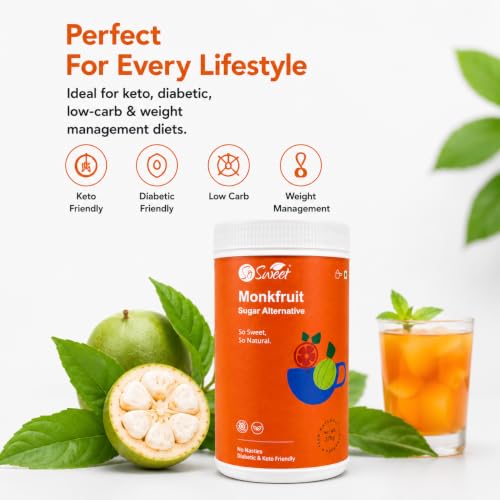 Image of So Sweet Monk Fruit Sweetener 375 g, Sugar Free, Natural Sugar Alternative | Monk fruit extract and erythritol blend, sugar substitute for tea, coffee, baking, cooking and desserts, 375 g jar