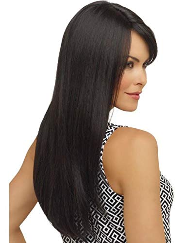 Miniatura 3 de Envy Wigs McKenzie Peluca de color marrón claro de 17 pulgadas de largo, capas rectas Kanekalon sintético monofilamento parte lateral barrido bang