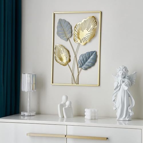 Image of Framing Hub Metal Wall Art Decor for Living Room, Monstera Leaves Wall Home Decor, Room Decor Wall Sculptures Hanging Decorations for Bedroom, Bathroom, Office Decor (Size 12x18 Inch)