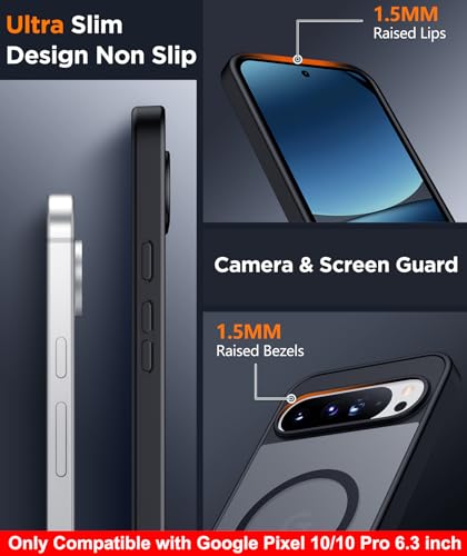 SPIDERCASE Magnetic for Google Pixel 10/Pixel 10 Pro Case, Military Grade Drop Protection Slim Translucent Matte Shockproof Anti-Fingerprint Phone Case for Pixel 10/10 Pro 6.3 inch, Black - Image 5