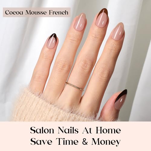 Image of Beetles French Tip Press On Nails - Cocoa Mousse French | 7 Colors Short Almond Press On Nails Brown | 16 Sizes 224 Pcs Natural Salon Quality For Women