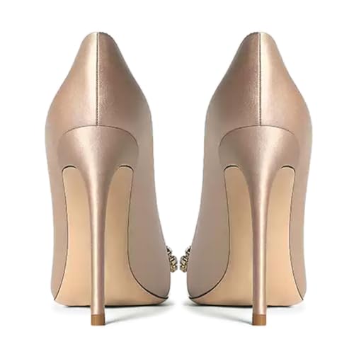 Maiyang Women Pointed Toe Rhinestone Bowknot Pumps Slip on Stiletto High Heels Graceful Party Date Bridal Shoes Size 4-16 US3