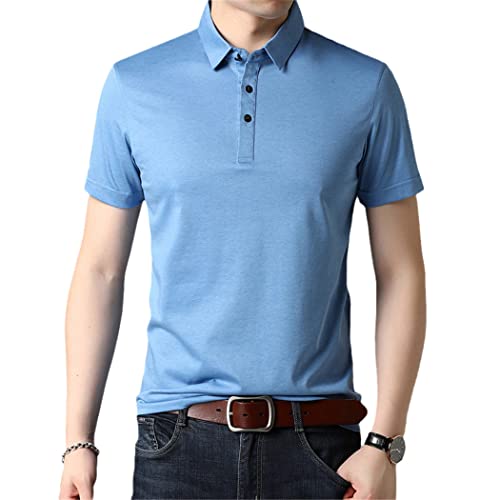 Polo en soie de mûrier homme bleu clair L | Ressentez la douceur d'un été tout en élégance