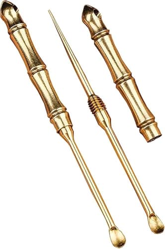 Image of 2-in-1 Ear Spoon & Toothpick Tool with Keychain - Portable Mini Toothpick Holder, Folding Copper Ear Wax Removal Tool, Brass Ear Picks for Travel, Camping, Picnic, and Daily Use