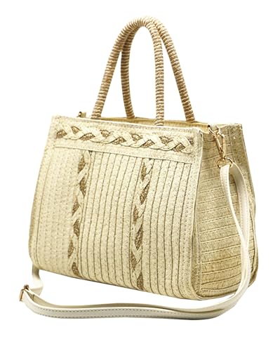 SHAREYOIU Bolsa feminina vintage feita à mão, bolsa de praia, bolsa de ombro chique natural, Bege