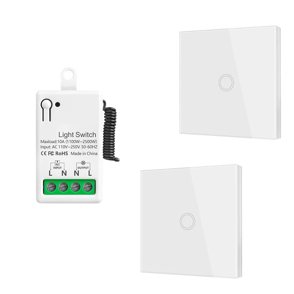 Mini interruptor de luz táctil de pared con panel de vidrio templado y control remoto, interruptor de luz LED for ventilador.(1 switch 2 Panel)