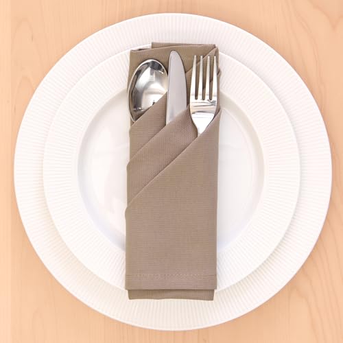 Image of Encasa XO Cotton Napkins for Dining Table | Set of 12, Size 43x43 cm | Machine Washable Reusable Table Napkin, Soft & Absorbent, Elegant Table Decor for Kitchen, Hotels, Party - Taupe