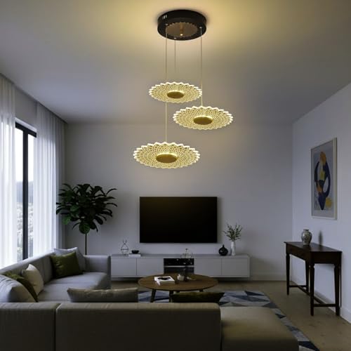 Image of Lampmaster 3 para Pendant Light | Modern Hanging Ceiling Lamp with Antique Gold Finish | Warm White Glow | Decorative Acrylic Chandelier for Living Room, Dining Room, Bedroom, Restaurants & Interior