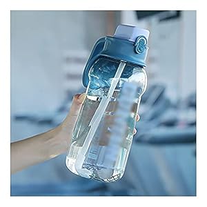 Waterfles sportfles grote waterflessen met stro draag handvat kunststof voor atletische oefening outdoor wandelende fles (kleur: blauw)