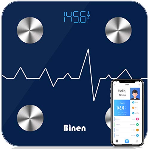 Binen Body Fat Scale Weight Bathroom Scale - Scales Digital Weight and Body Fat Smart BMI Scale Monitor Heart Rate - Scales for Body Weight Composition Analyzer with Smartphone App sync with Bluetooth