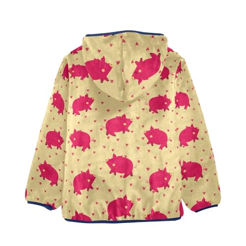 Cute Pig on Color Floral Background Girls Fleece Jacket Girls Fall Jacket Girls Zip Up Hoodie Girls Sherpa Jacket 2-10T2