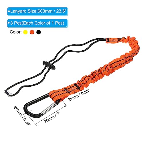 Image of PATIKIL Tool Lanyard with D Hook, 3 Pack 24 Inch Safety Tool Leash for Fall Protection, Orange Black Yellow