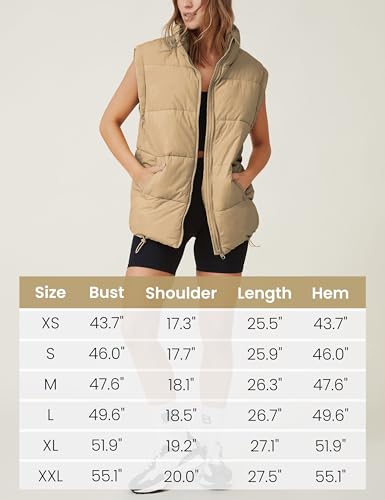 Athlisan Womens Zip Up Puffer Vest Stand Collar Sleeveless Padded Jacket Coat, Khaki, M