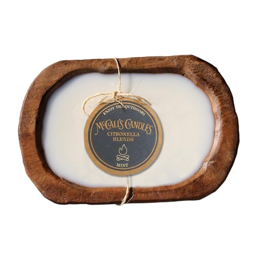 Image of McCall's Candles | Citronella Mint | Rustic Wooden Bread Bowl Candle | Multi-Wick | USA-Poured Wax | Outdoor-Ready | Reusable Hand-Carved Bowl