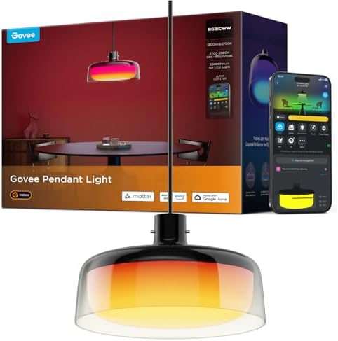 Govee Pendant Light for Kitchen Island, Three-Layer RGBIC Smart Lighting, Matter Compatible, 1300LM 2700K-6500K Dimmable Black Hanging Light Fixture Works with Alexa, Adjustable Height for Dining Room