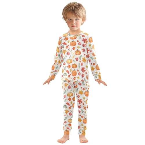 Fustylead Autumn Harvest Pumpkin Fall Leaves Fruit Cotton Pajama Sets 2 Piece PJ Top and Bottom Nightwear Set3