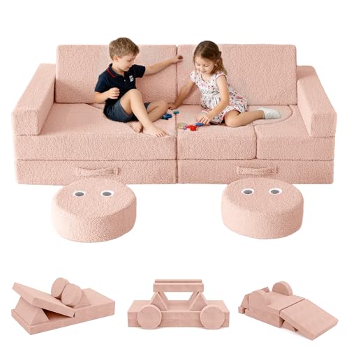 Suhu Sofá de brincar para crianças sofás infantis removível dobrável sofá modular para menino para sala de jogos móveis de quarto de espuma DIY rosa