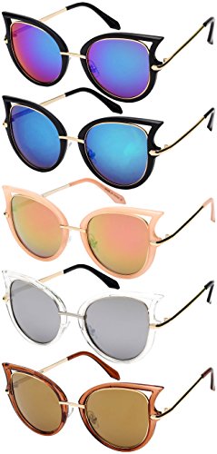 Chic Cut-Out Cat Eye Sunnies With Color Mirror Lens 32163-REV3