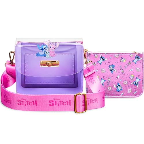 Disney Bolsa de mão Stitch para meninas, adolescentes, bolsa de ombro transversal e bolsa de moedas com zíper, viagem, férias, compras, presentes de ponto