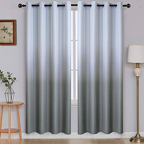 Image of SimpleHome Ombre Gradient Grey White to Gray Curtains for Bedroom, 52Wx72L | Room Darkening Curtains,Light Blocking Thermal Insulated Grommet Window Curtains for Living Room,2 Panels,72 Inches Length