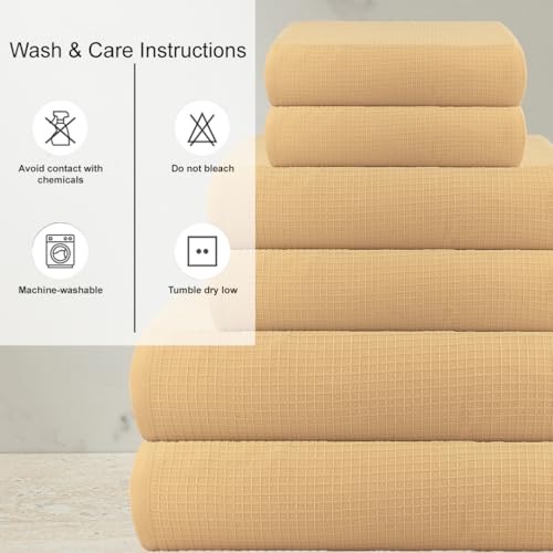 Image of Casa Copenhagen, Egyptian Cotton - Waffle Terry Towel 6 Piece Set, Includes 2 Bath Towels 2 Hand Towels 2 Washcloths - Beige