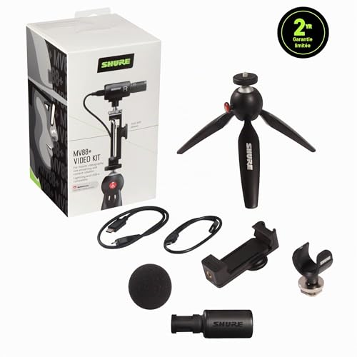 Shure MV88+ Video Kit - Digital Stereo Condenser Microphone for Apple and Android, with Manfrotto PIXI Tripod, Phone Clamp, Mount, iOS and USB-C Cables for Next-Level Compatibility and Connectivity - 3