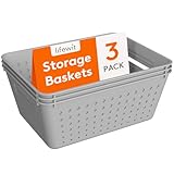 Lifewit Plastic Storage Basket for Organizing, 3 Pack Stackable Storage Bins, Open Containers for Shelving, Pantry, Office and Cabinet, 3 Large...
