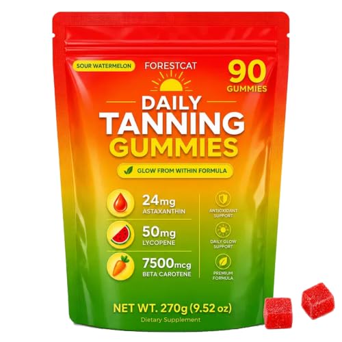 HILUCID Tanning Gummies Tanning Gummies for Women Astaxanthin Lycopene & Beta Carotene Sour Watermelon Flavor Gummies Daily Glow Support Formula 90 Gummies