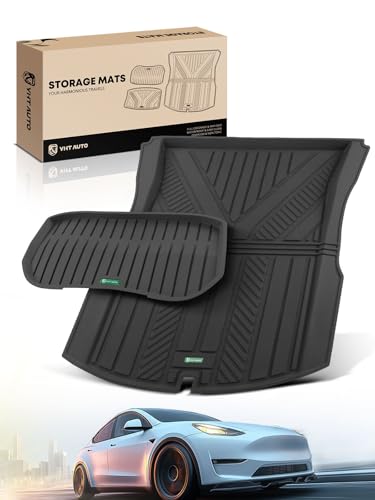 YHTAUTO Cargo Liners Compatible with Tesla Model 3 Highland 2024 2025 2026 TPE Floor Liners All Weather Custom Fit Cargo Trunk Mat & Lower Storage Mat Set of 2 Black