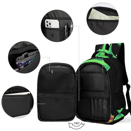 Backpack for Men Women, Cute Funny Space Alien Eating Pizza Peace Adjustable Strap Backpack for Travel, Business, Unisex Comfy Large Capacity Shoulder Bag3