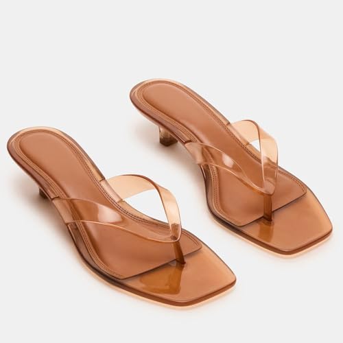 ClassicSter Jelly Thong Sandals for Women Clear Flip Flop Kitten Heels Sandals Low Heel Square Toe Transparent Shoes4