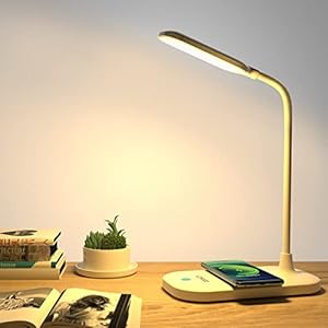 Loycco Desk Lamps for Home Office, Eye-Caring Led Desk Lamp, Desk Lamps for Home Office, Small Wireless Charging Lamp with Flexible Gooseneck for Study, 3 Lighting Modes, Touch Control