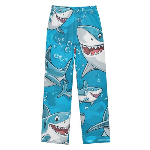 Lovely Sharks Boys Long Pants Soft Trousers Elastic Waist Kids Lounge Bottoms with Pockets S-XL