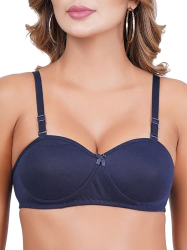 Image of Women Half Cup Padded Bra - Made of Pure Cotton Full Coverage Non Wired Seamless Pushup Soft Cup for T-Shirt Saree Dress Sports Garment for Daily Use Everyday