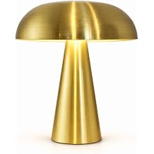 Lucerne Cordless Small 8.2 Inch Designer Table Lamp, Rechargeable Bedside Lamp, Touch Control 3 Brightness Levels, Warm White, Portable Mushroom Lamp for Dining and Shelf, Gold