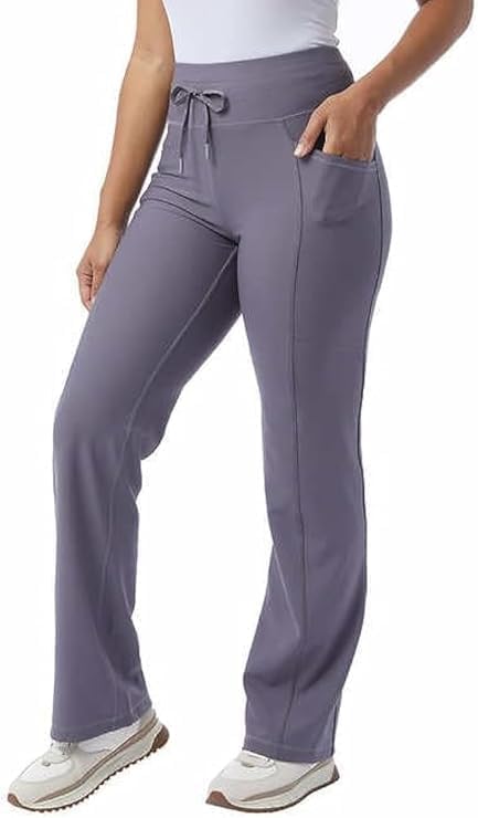 32 Degrees Wide Leg Pants Woman - Ribbed Semi-Flare Pant - Yoga Pants for Women (Gray, S), Small - Image 2