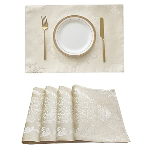 Hirun Artwork Placemats Set Of 4, Jacquard Fabric Place Mats Washable Fabric Tablemats For Dining Table Wedding Birthday Party (13'' X 19'', Beige) #TOP1