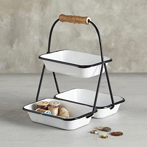 47Th & Main Rustic Farmhouse Two-Tiered Enamelware Metal Tray, Black & White #TOP1