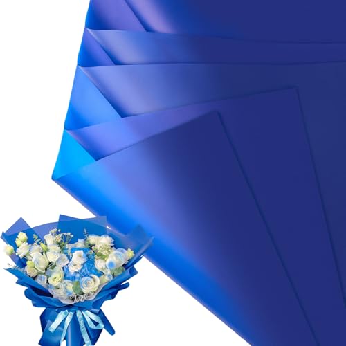 Jutieuo 20 Sheets Royal Blue Flower Wrapping Paper Waterproof Korean Floral Paper for Gift Flower Bouquet Wraps Valentines Day Florist Supplies (22.8 x 22.8 inch)