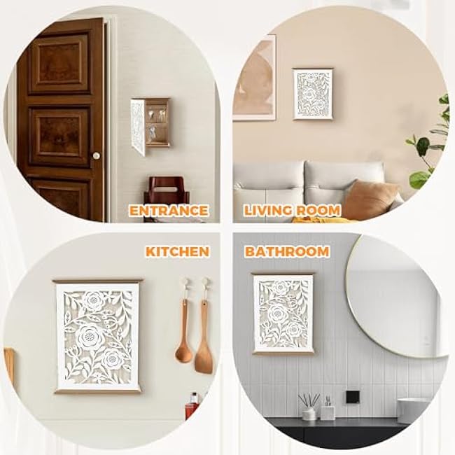 Wood Key Box, Wall Key Holder with 6 Key Hooks, Wood Key Cabinet, Multifunctional Holder Box for Entryway Doorway Hallway Living Room Bathroom